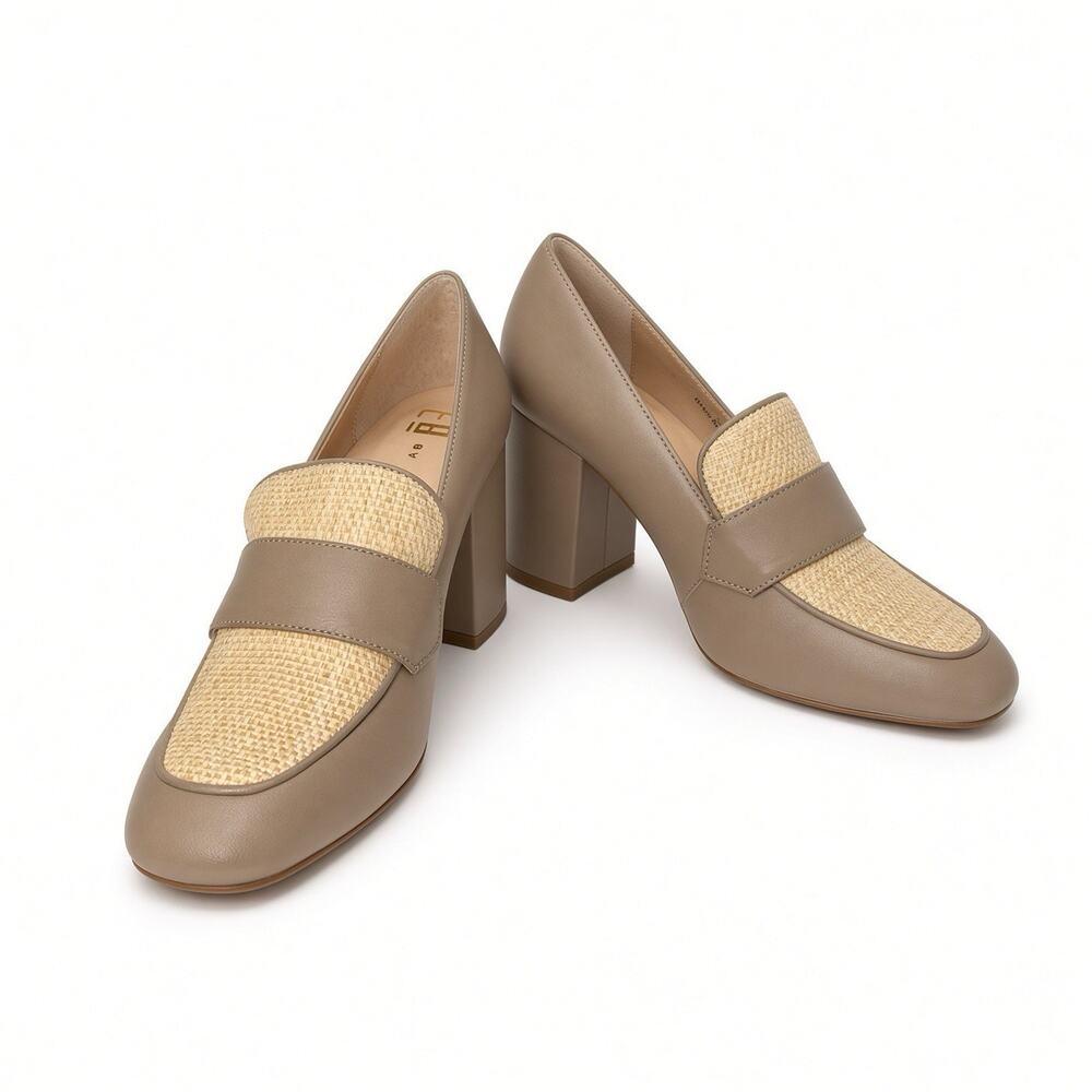 E8 by Miista Linnea Raffia Leather Loafer Pumps Taupe Cream 5.5 / 36 NWB $385